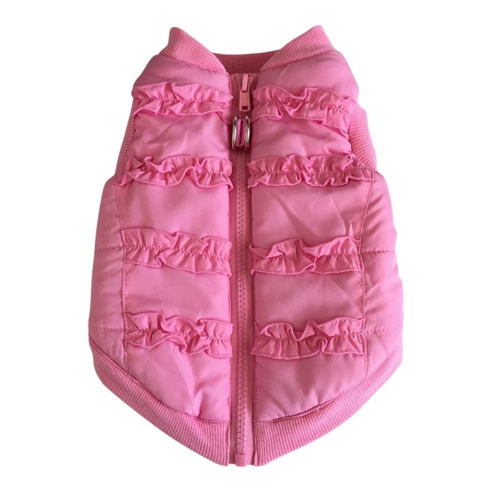 Smoochie Pooch Dog Jacket Size S Pink Ruffle Bomber Pet Clothing Winter Coat